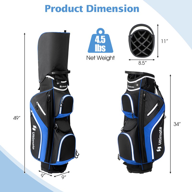 Gymax 14-Way Golf Cart Bag with Rain Hood, 9 Pockets, Blue