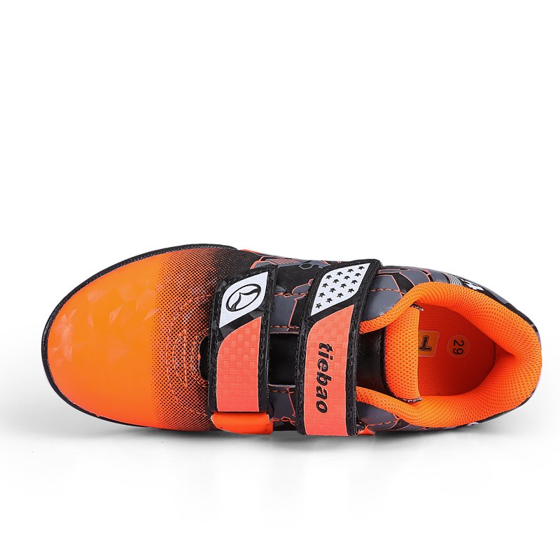 Toddler 7.5 Football Cleats - Outdoor Soccer Shoes, Orange/Black, Hook Strap