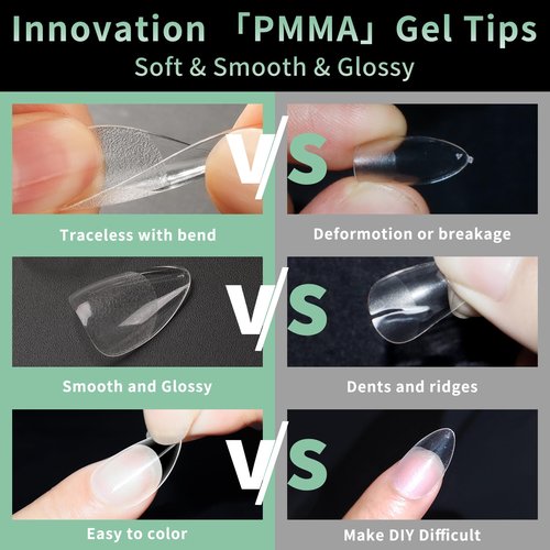 Extra Short Almond Nail Tips, 216pcs Acrylic Fake Nails Soft Gel X Nail Tips, Full Cover Pre-Shaped Matte Clear Press on Nails for Extension, Diy at Home Manicure 12 Sizes