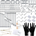 84PCS Body Septum Piercing Kit 14G 16G Tools for Nose Tongue Lip Ear Eyebrow Belly Button Cartilage Tragus Industrial Barbell Helix Daith Piercing Jewelry Clamps