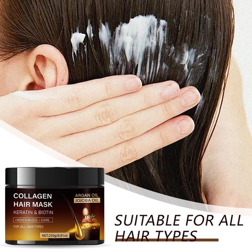 Keratin Hair Mask Treatment, Collagen Hair Mask with Keratin and Biotin, Argan and Jojoba Oil, Moisturizing Treatment for All Hair Types, 8.81 oz