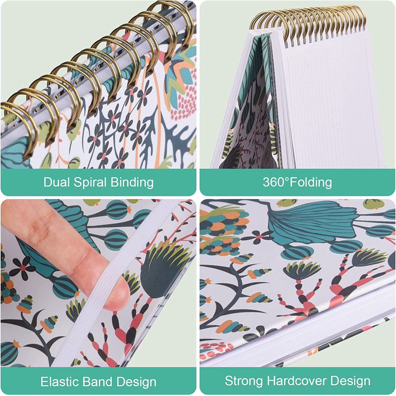 4 Pack A5 Spiral Notebooks Hardcover Floral Lined Journals for Writing & Office