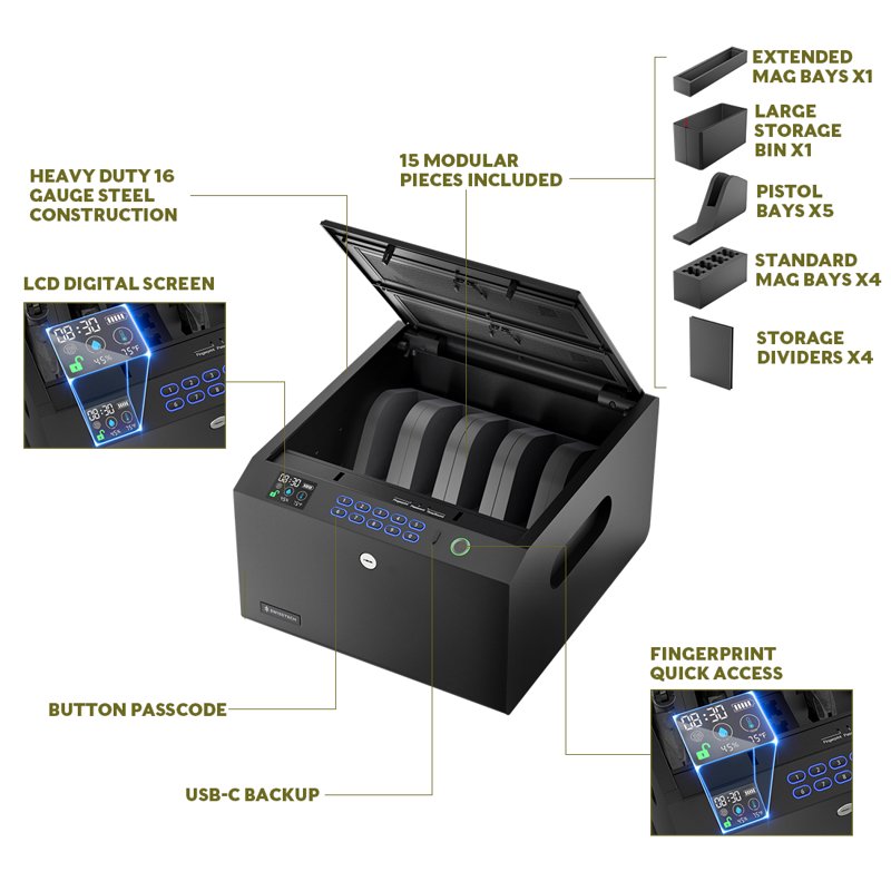 Biometric Gun Safe for 5 Handguns with LCD Display USB-C Backup