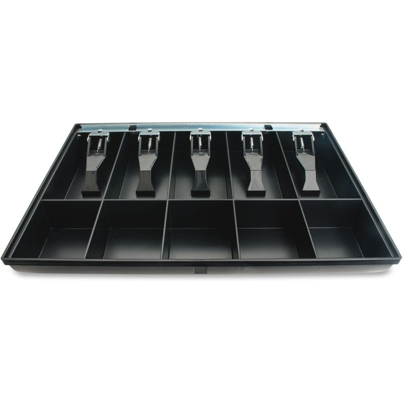 Locking Cover Money Tray for Cash Drawer - Black, 5 Compartments