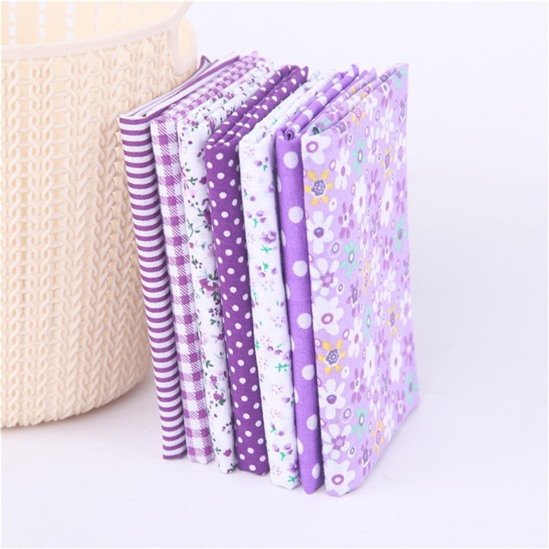 Precut Quilt Fabric Squares 7-Pack - No-Repeat Patchwork Cotton & Polyester Blend, 19.68x19.68 Inches, Pink