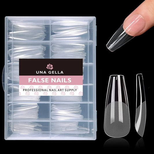 UNA GELLA Long Coffin Fake Nails Long 504pcs Pre-Shape Coffin Gel Nail Tips Coffin Nails Tips Clear Long Coffin Tips Coffin Press On Nails Full Cover Coffin Nails Tips Home DIY 12 Sizes Gelly Tips