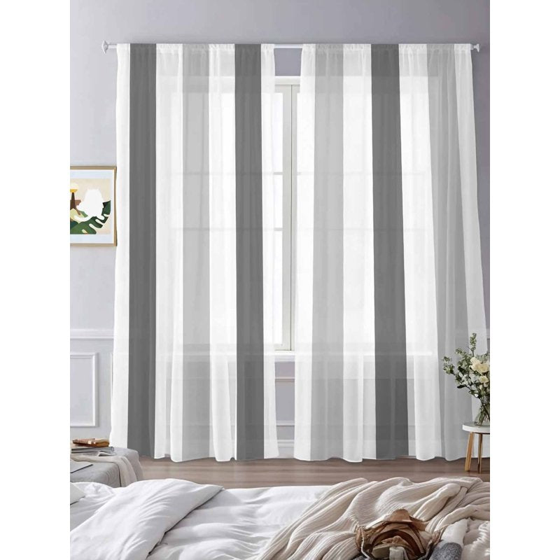 Semi Sheer Curtain Set 2 Panels - Farmhouse Style Window Drapes for Living & Bedroom