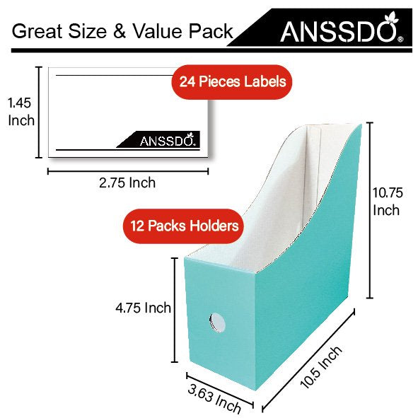 12 Pack Cardboard Magazine Holders - Foldable Desk File Organizers for Office & School
