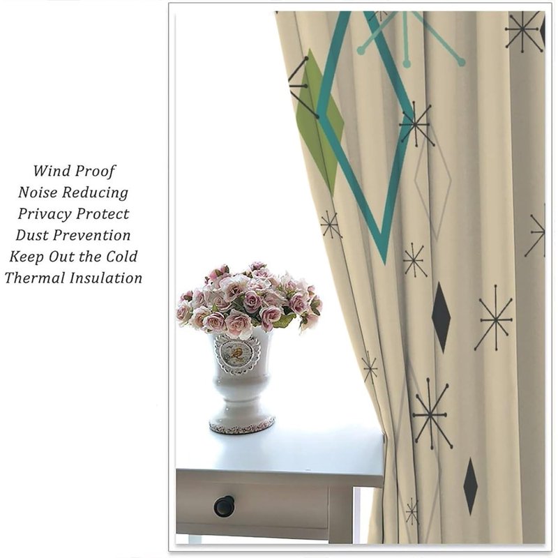 Retro 50s Atomic Mid Century Modern Space Window Curtains - Insulated 2 Panel Sets