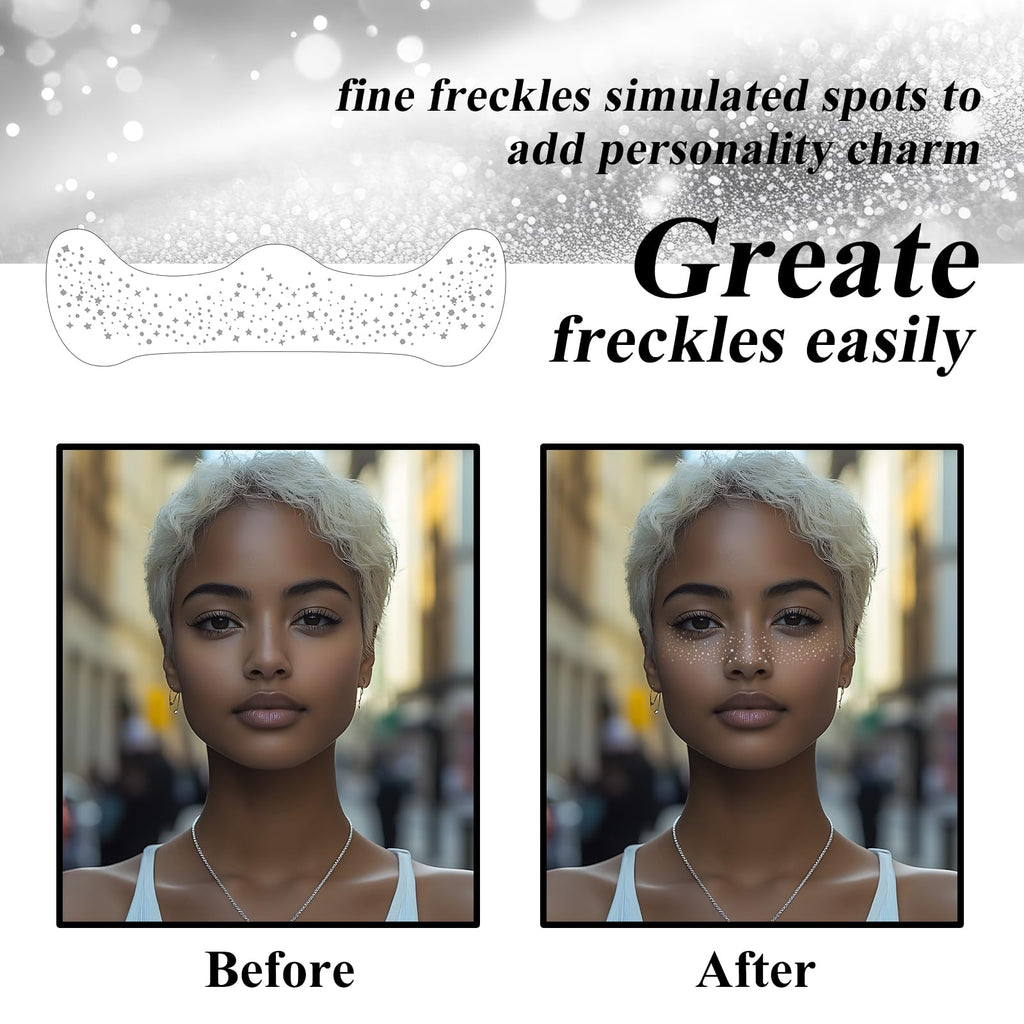 Tvqbxp Glitter Freckles Face Tattoo, Gold Glitter Makeup Patches, Women Face Glitter Speckles Patches, Cute Glitter Makeup Accessories (Silver, 5 Pcs)