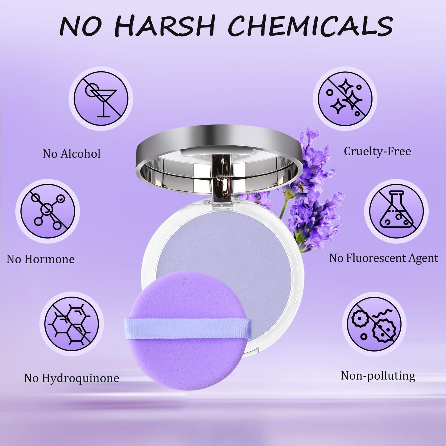 Chillab Lavender Matte Powder, Chillab Lavender Matte Powder Oil Control, Chillab Polvo Compacto with Mini Powder Puff, for Silky Blurring Oil Control Long-Lasting Makeup
