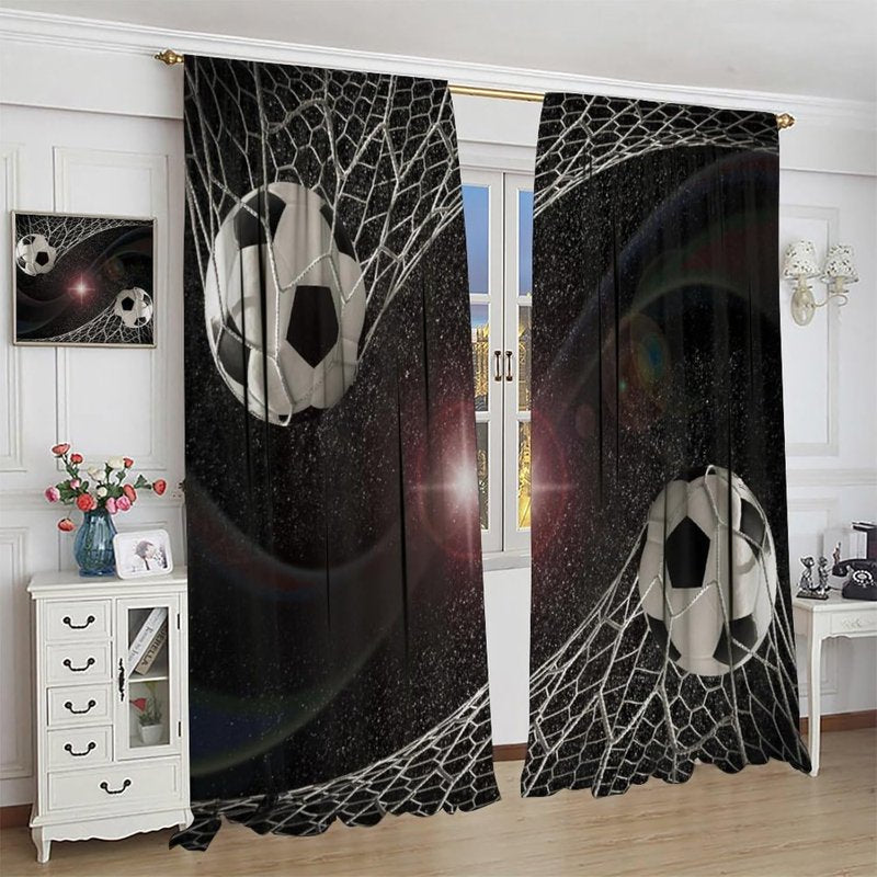 Kids Football Goal Galaxy Pattern Window Curtains - Insulated 2 Panels Set