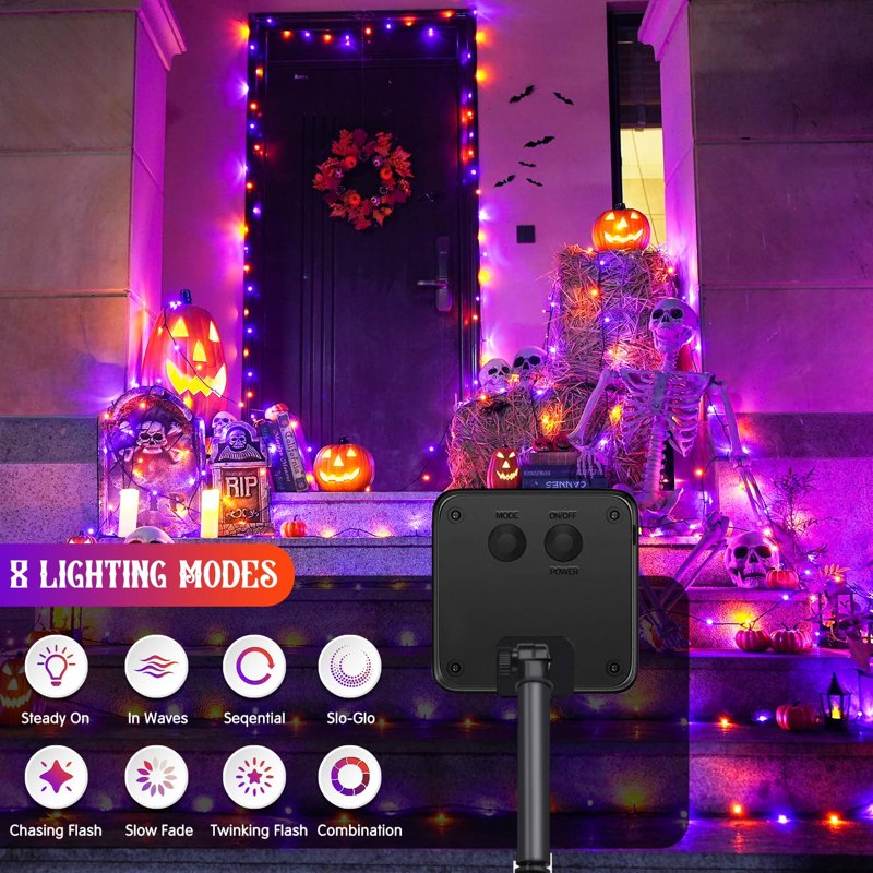 Outdoor Solar Halloween String Lights 400 LED 151ft Waterproof Orange & Purple