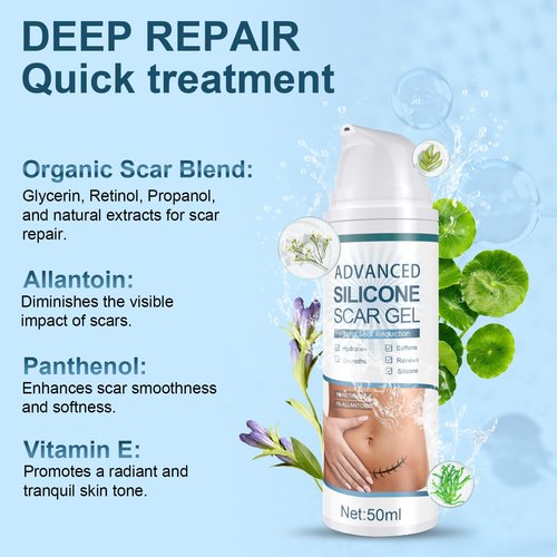 Advanced Scar Gel, Silicone Scar Gel, Treats Old and New Scars, Reduces the Appearance of Scars from, Body, Face, Stretch Marks, Surgical Scar, Keloids, Acne, Burns and More, 50g (1.76 Oz)
