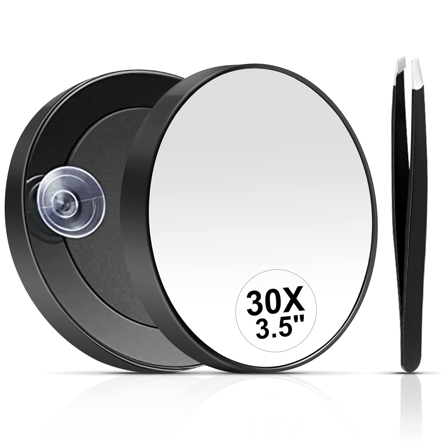 MIYADIVA 40X Magnifying Mirror, 3.5 Inch Round Compact Mirror with Suction Cup, Stainless Steel Tweezers, Perfect for Makeup, Eyebrows, Beards, Travel