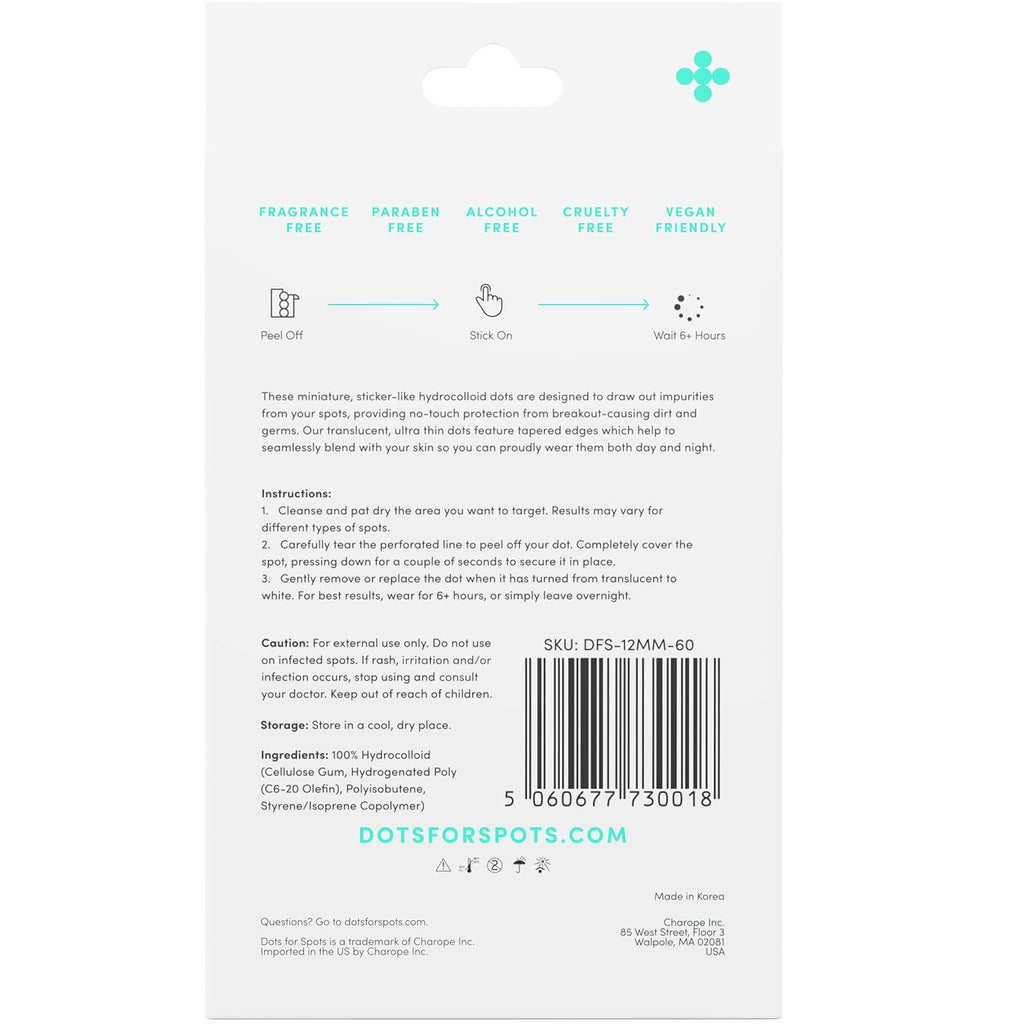 Dots for Spots Pimple Patches For Face - Fast Acting, Translucent Hydrocolloid Zit Patches that Unclog Pores - Korean Skincare - Vegan, Cruelty Free - (60 count)