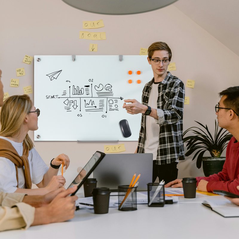 Glass Magnetic Whiteboard Frameless Wall-Mounted Dry Erase Board for Office & Home
