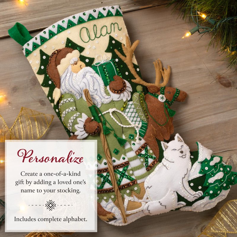 Christmas Stocking Embroidery Kit with Felt Applique - Nordic Noel Design, 18 Inch
