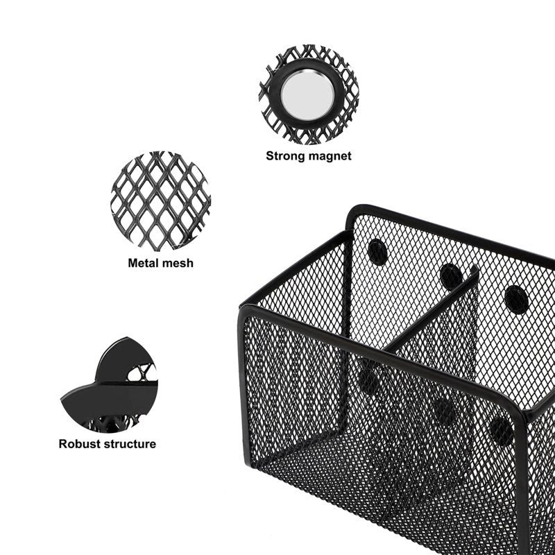Magnetic Desk Organizer Set for Office and Home - Metal Mesh Pen & Key Holders