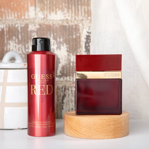 GUESS Seductive Red Men/Homme Eau de Toilette 4 Piece Gift Set - Cologne Spray 3.4 Fl. Oz., Deodorizing Body Spray 6.0 Oz., Shower Gel 3.4 Fl. Oz., & Pouch