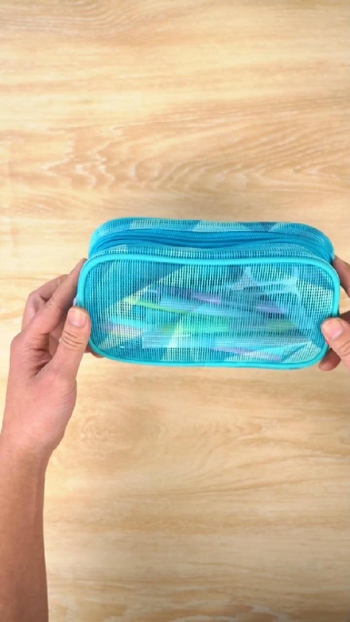 Double Compartment Mesh Pencil Case - Transparent Stationery Organizer for School & Makeup