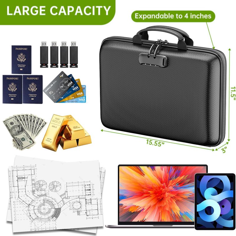 Fireproof Document Organizer with Lock and Accordion File - Hard Shell Safe Storage