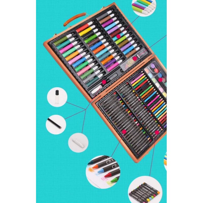 Art Supply Organizer Case with 150 Pieces - Wooden Storage & Carrying Box