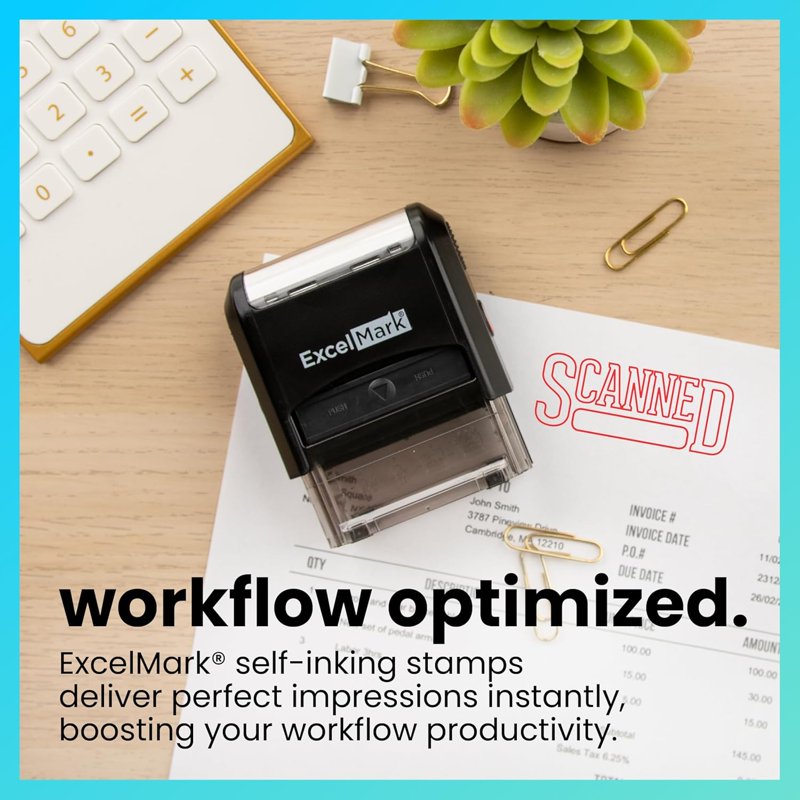 Self-Inking Rubber Stamp with Scanned Impressions - Red Ink Office Stamp