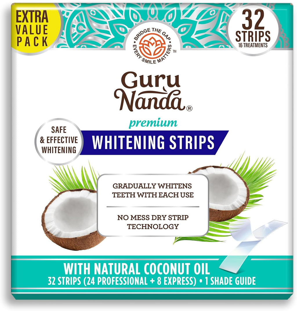 GuruNanda Teeth Whitening Strips - 7-Day Treatment with Non-Slip, Dry Strip Technology - Whitening Designed with Care for a Brighter Smile