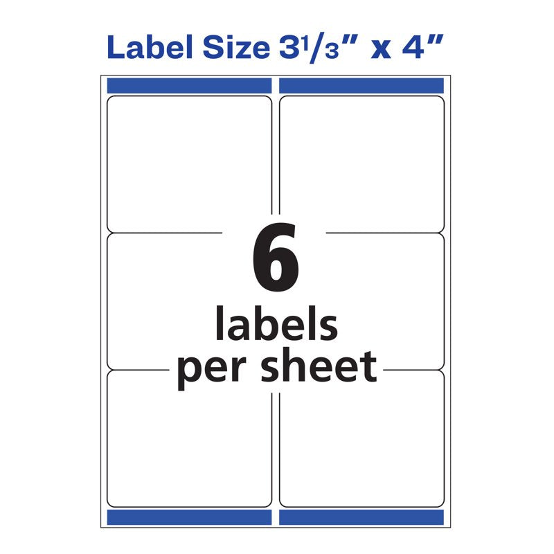 Avery Shipping Labels 3-1/3 x 4 White Paper Laser Inkjet TrueBlock Pack of 60