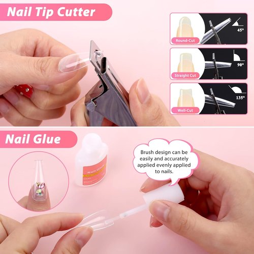 600PCS Clear Coffin Nail Tips Set with Glue, Display Stand & Nail Tools - Qinzave Acrylic Full Cover
