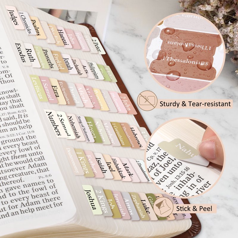 Bible Index Tabs Set - 75 Laminated Chapter Markers for Old & New Testament