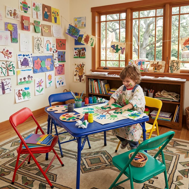 Kids Activity Table and Chair Set - Folding Preschool Playroom Furniture for Arts and Learning