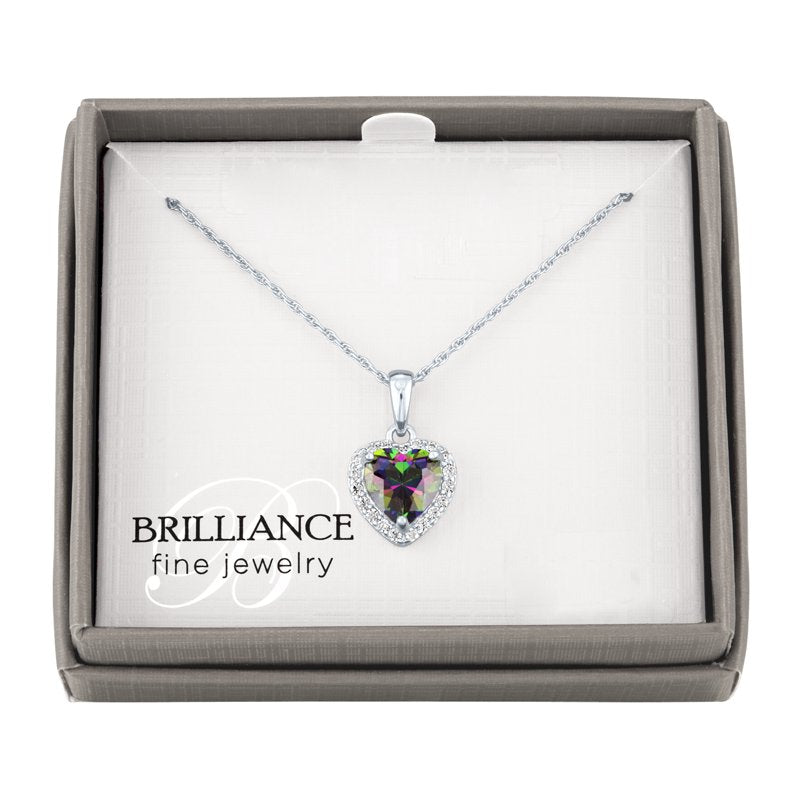 Sterling Silver Ladies Heart Pendant with Mystic Topaz & CZ Necklace 18"