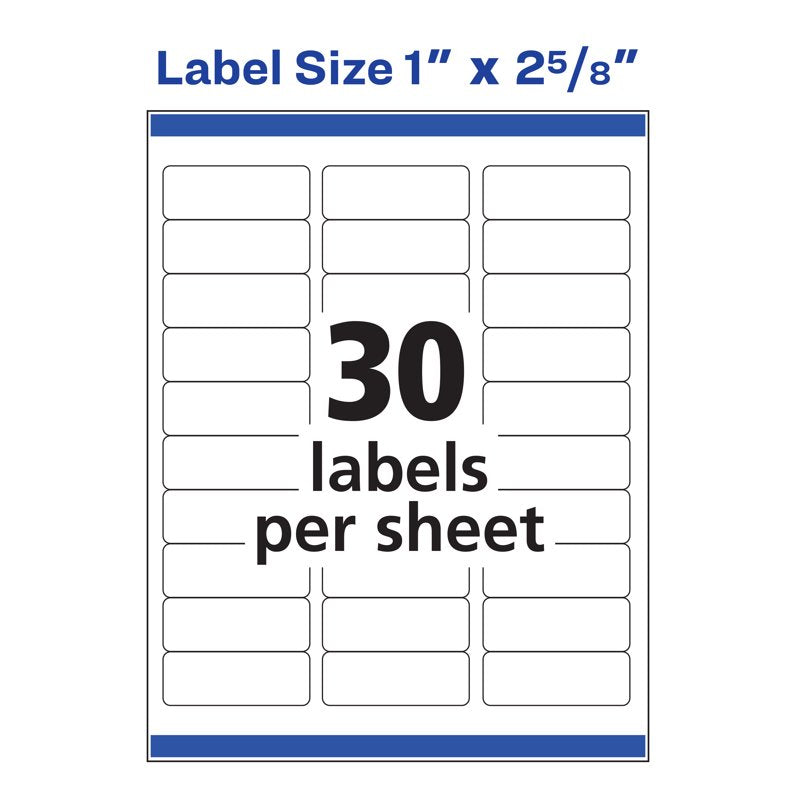 Avery Address Labels 1x2-5/8 Inch Matte White Inkjet Printable 3000 Labels
