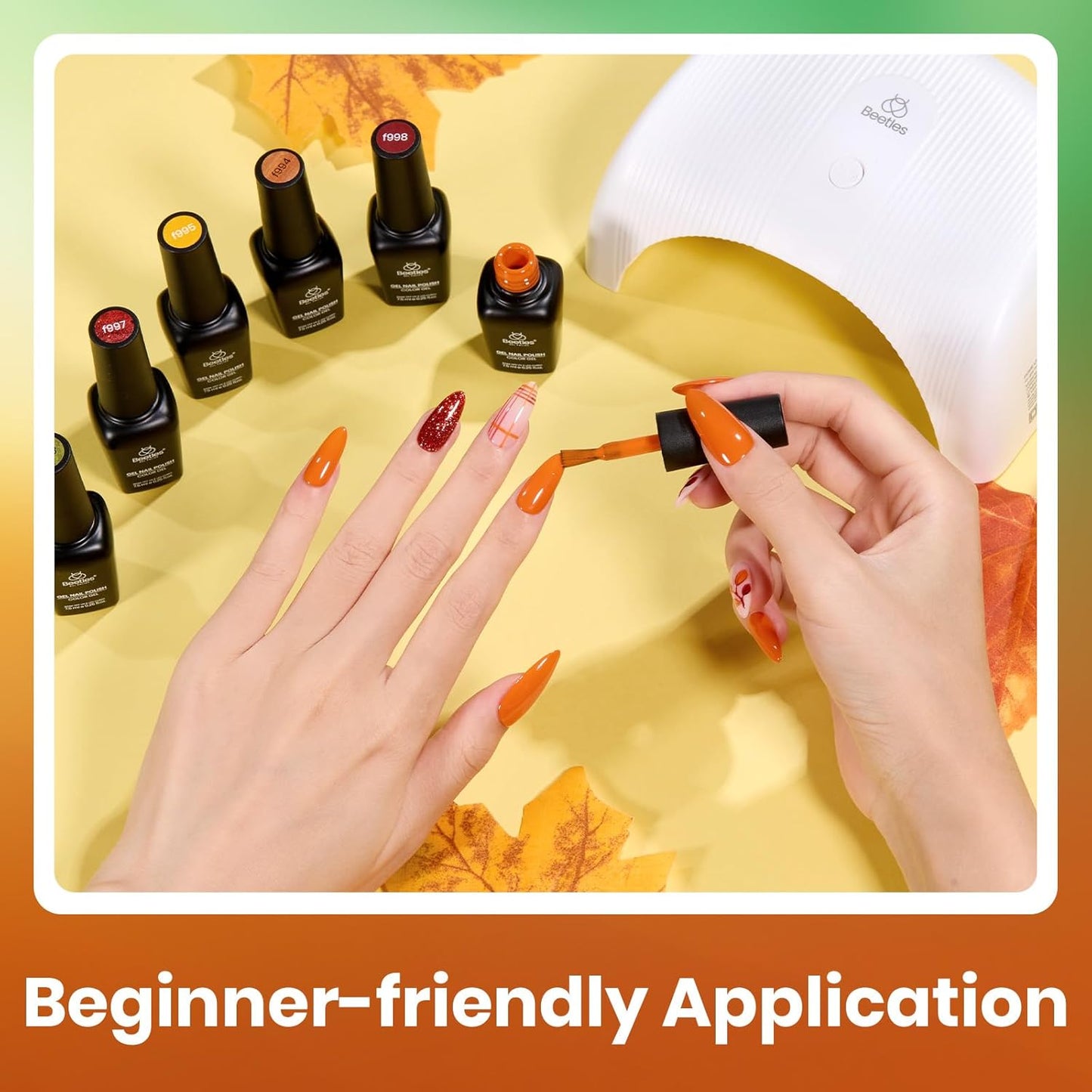 Beetles 6-Pack Fall Gel Nail Polish Set - Brown, Green, Yellow, Burgundy & Glitter - Soak Off UV/LED Manicure Gift for Women