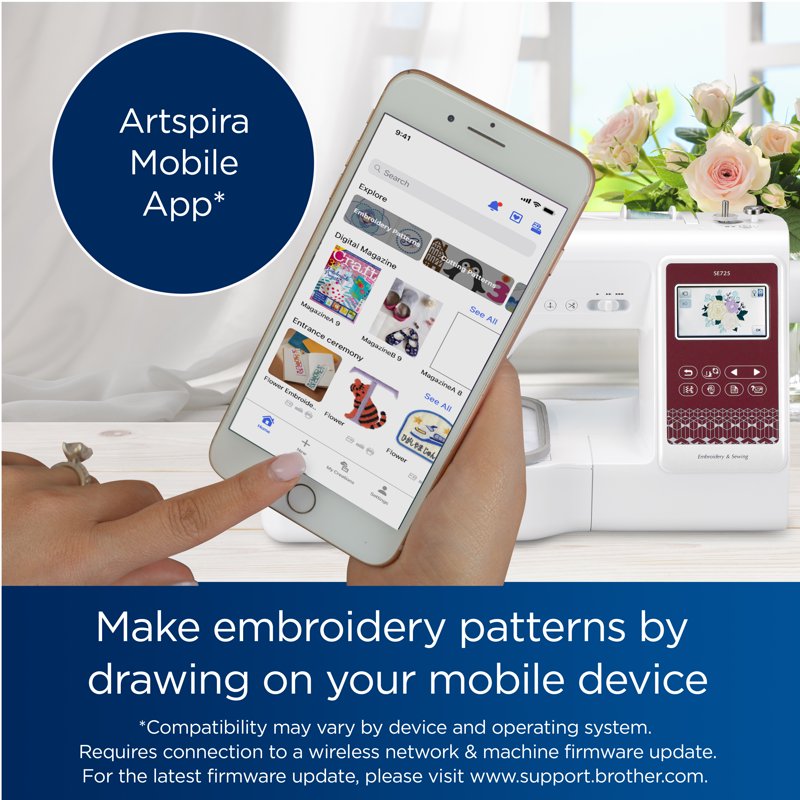 Brother SE725 Sewing and Embroidery Machine with 50 Free Designs, App Connectivity