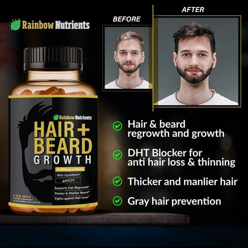 Hair + Beard Growth Vitamins for Men | Biotin 10,000mcg, Collagen, Patented OptiMSM®, goMCT®, Saw Palmetto | 60 Day Supply | Naturally Regrow Stronger, Thicker, Healthier Hair & Stops Hair Los