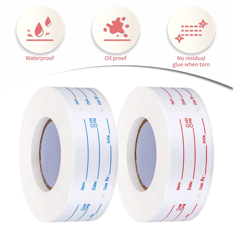 Removable Food Storage Labels - 2 Rolls, 1000 Waterproof & Oil-Resistant Stickers for Jars & Containers