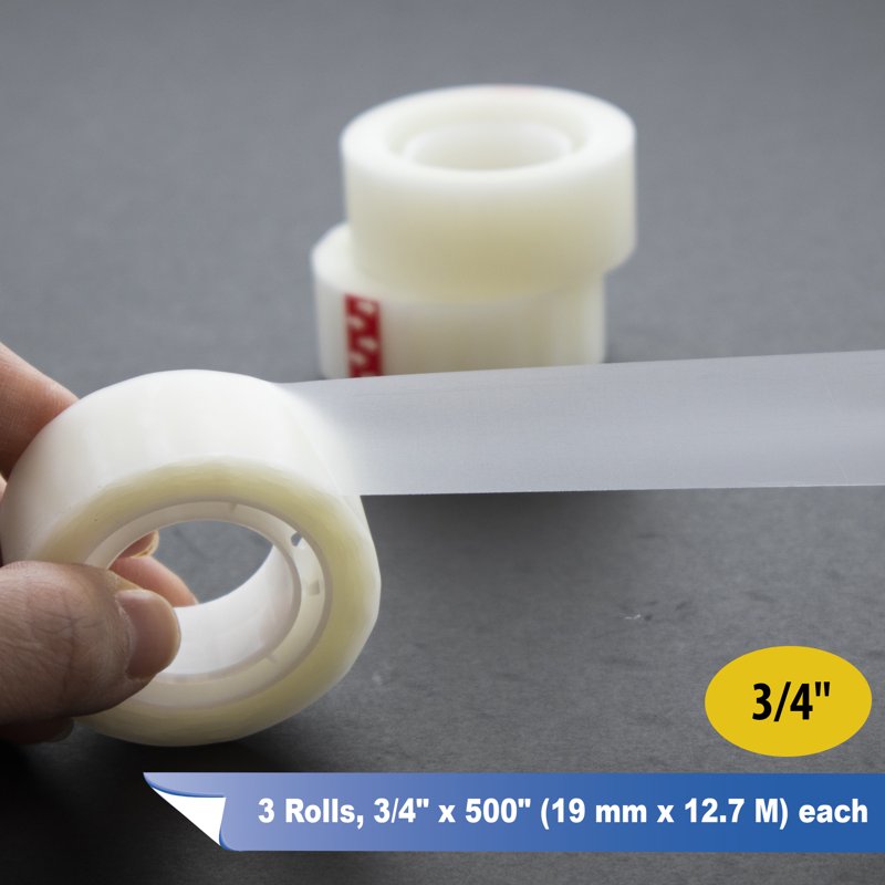 BAZIC Invisible Tape w/ Dispenser 3/4" x 500", Matte Finish Stationery Tape (3/Pack), 1-Pack
