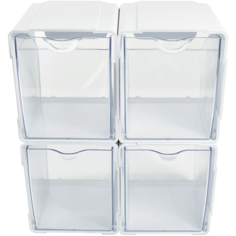 Interlocking Tilt Bin Storage Organizer - Clear and White, 4.625 x 4.875 x 5.5 inches