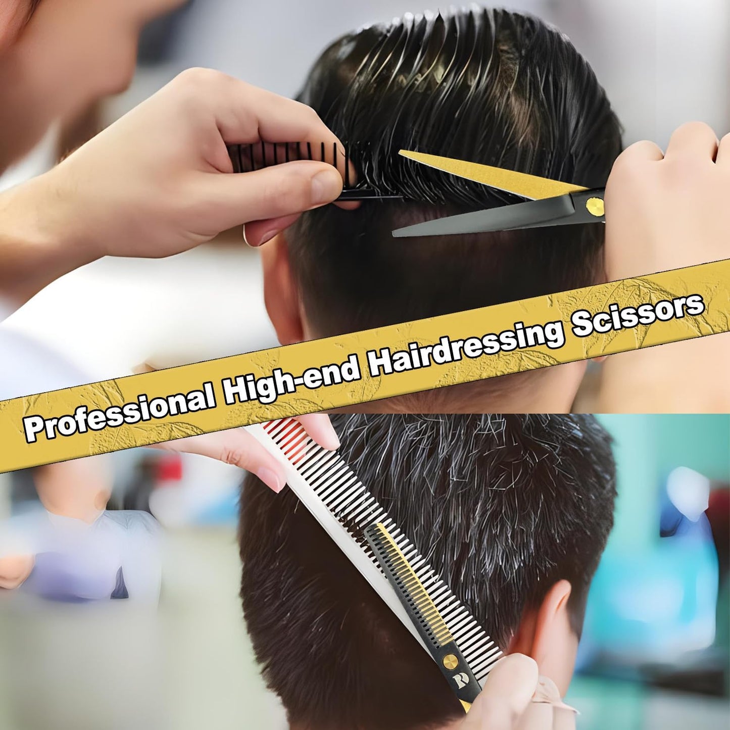 Professional 6-Inch Hair Cutting Shears Set - Barber Scissors & Thinning Shears Kit for Men, Women & Kids (Rainbow Finish)