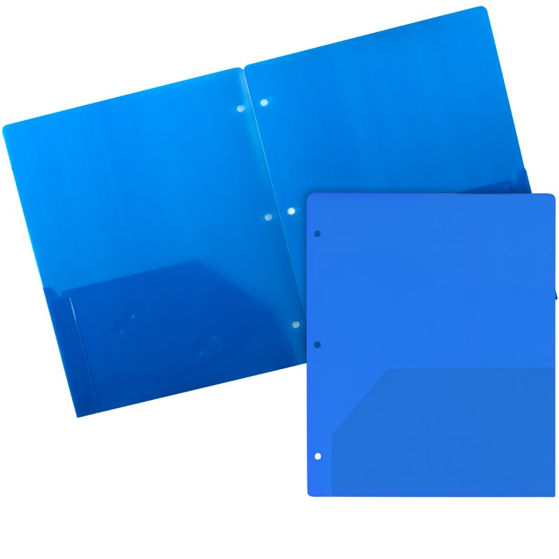 100 Pack Two Pocket Blue Translucent 3-Ring Hole Punch Folders, 11.5 x 9.5 in - Trailmaker