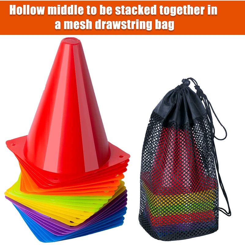 Sports Soccer Cones 7 Inch Pack of 24 - Durable Indoor Outdoor Training Equipment