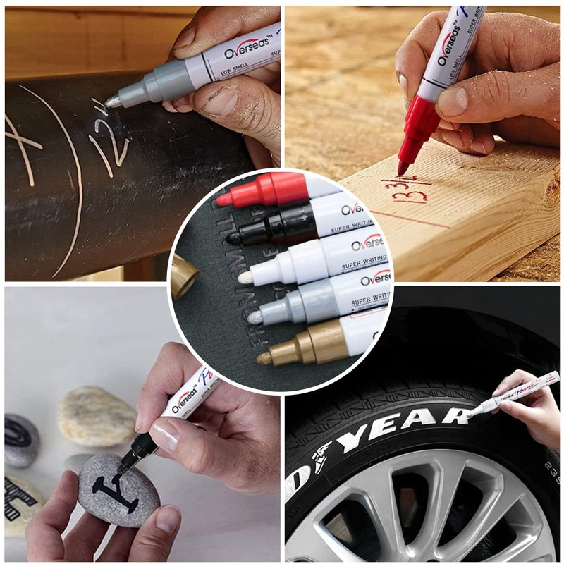 Oil Based Paint Markers 5 Pack - Waterproof Permanent Markers for Rock, Wood, Fabric, Glass, Plastic