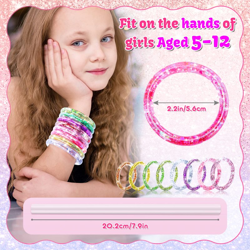 Girls Jewelry Making Kit with Glitter Bracelets - Craft Gift for Ages 5-12