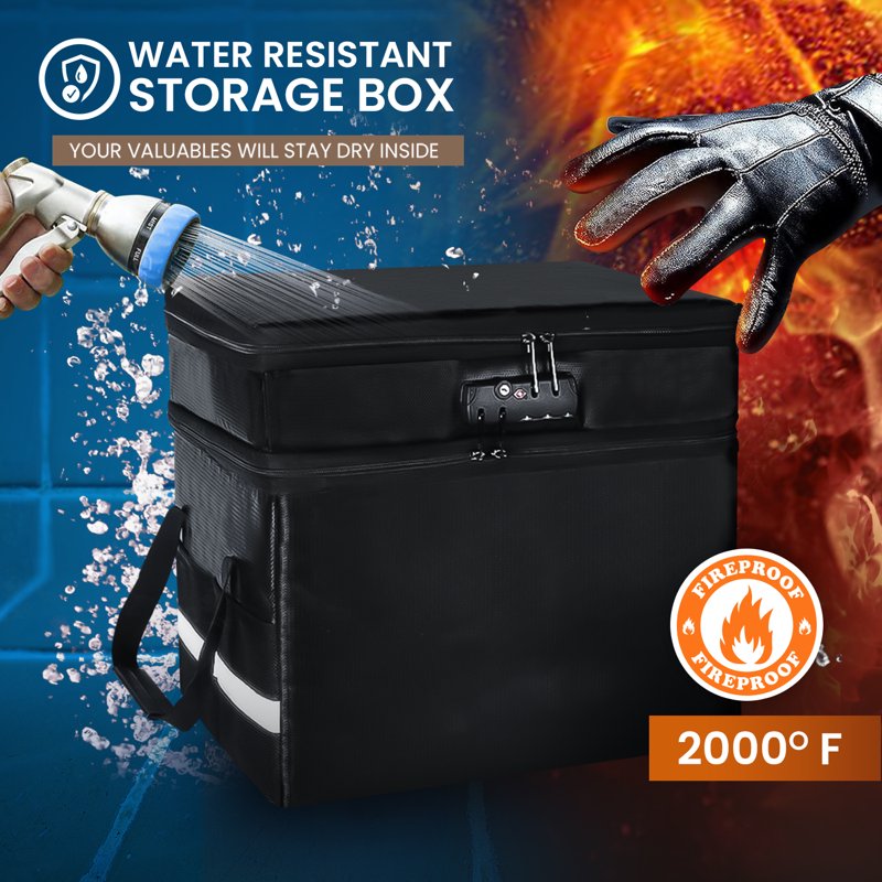 Fireproof Water-Resistant Document Storage Box with Lock and Multi-Pockets