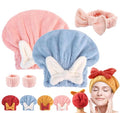 bokando Super Absorbent Hair Towel Wrap for Wet Hair, Efficient Hair Towel Wrap for Women, Quick-Drying Thickened Soft Bow Tie Hair Towel Wrap for Wet Frizzy Long Thick Hair (Blue&Pink)