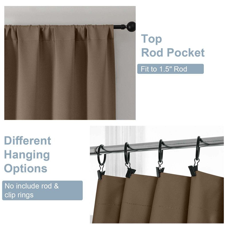 Blackout Curtains 96 Inch Long Room Darkening Drapes with Rod Pocket - Insulated Thermal Window Treatment