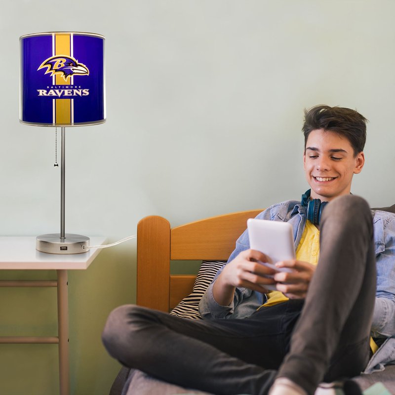 Baltimore Ravens Chrome Desk Lamp with USB Charging Station - Officially Licensed Sports Lighting